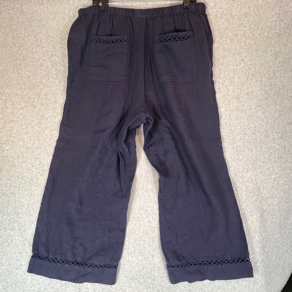 Joie Linen Pants Womens XL Navy Blue Crochet Trim Wide Leg Crop Notical Beahy - Picture 7 of 8